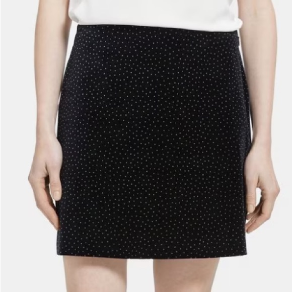 New Theory A Line Mini Black/White Dot Velvet Skirt Size 10 & 8 - Picture 1 of 8